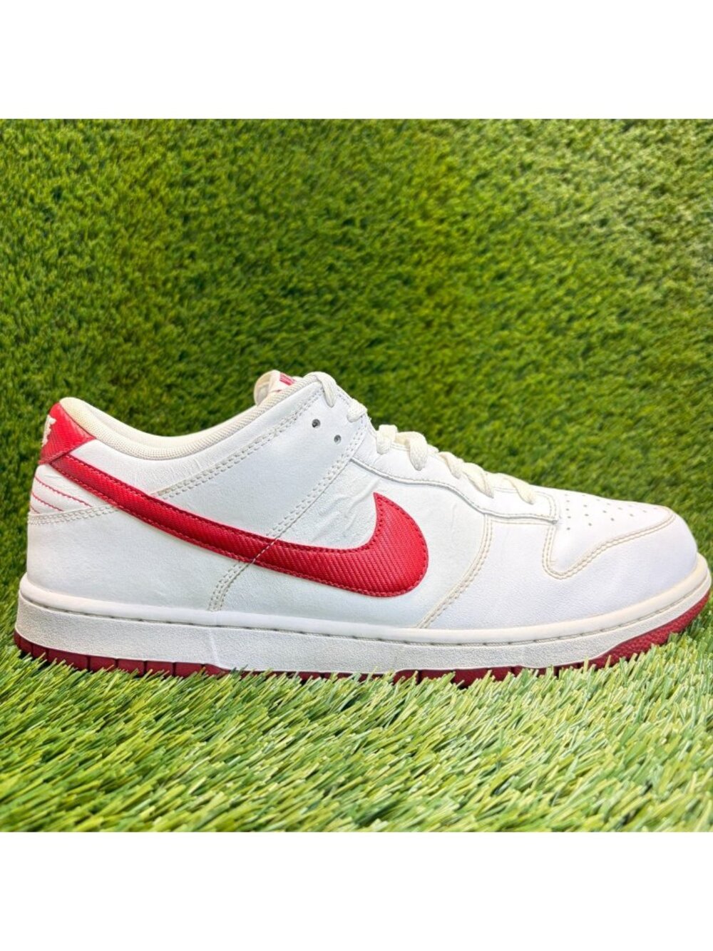 Nike Dunk Low Mens Size 13 White Red Athletic Lifestyle Leather Shoes Sneakers
